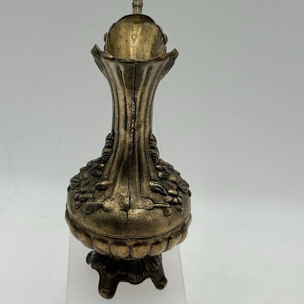 Vintage Solid Brass Ornate  Floral Vase Pitcher Made in Italy 7